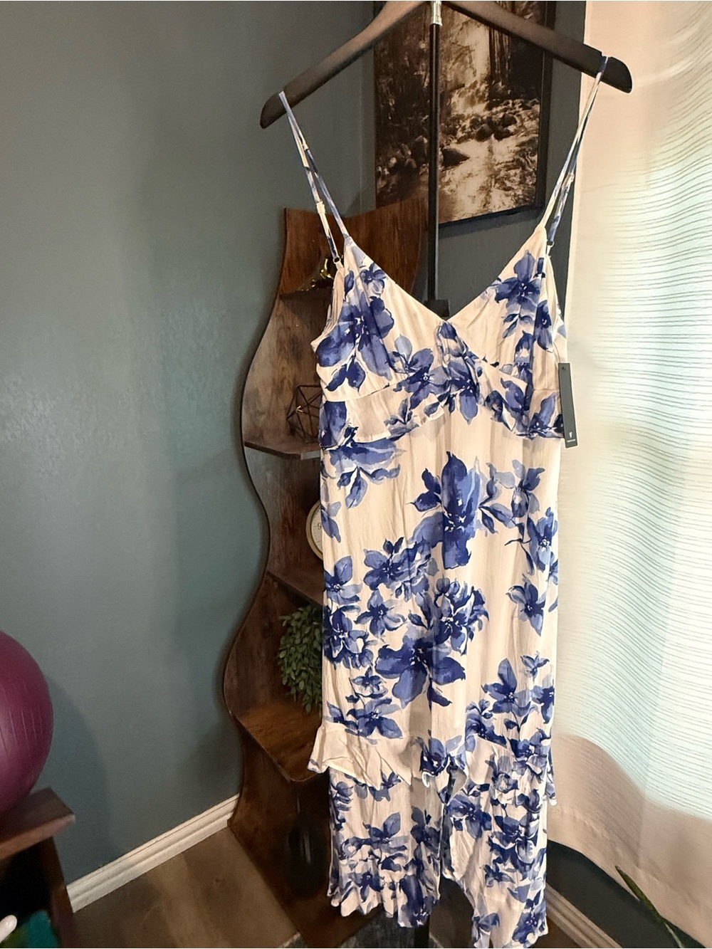 Lulus White Sundress with Blue Floral Print